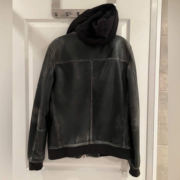 All Saints 100% Sheep’s Leather Bomber w/ Detachable Hood - Picture 2 of 8